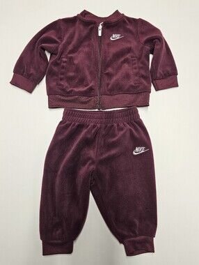 Nike Charming Fleece-Velour Plush Zip Jogger Tracksuit Burgundy/Maroon (6 month)